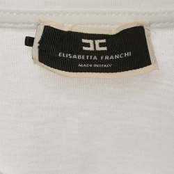 Pre Owned Elisabetta Franchi White Logo Embroidered Jersey T-Shirt S