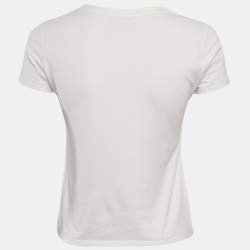 Pre Owned Elisabetta Franchi White Logo Embroidered Jersey T-Shirt S
