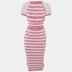 Elisabetta Franchi Pink Textured Stretch Knit Crop Top and Skirt Set M