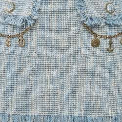 Elisabetta Franchi Blue Charm Detail Tweed Fringed Mini Skirt M