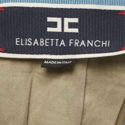 Elisabetta Franchi Blue Charm Detail Tweed Fringed Mini Skirt M