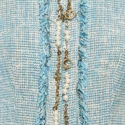 Pre Owned Elisabetta Franchi Blue Tweed Charms Embellished Jacket M