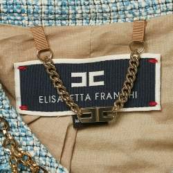 Pre Owned Elisabetta Franchi Blue Tweed Charms Embellished Jacket M