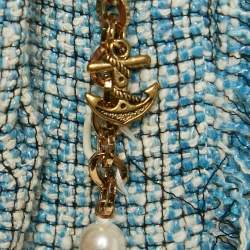 Pre Owned Elisabetta Franchi Blue Tweed Charms Embellished Jacket M