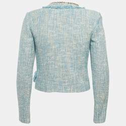 Pre Owned Elisabetta Franchi Blue Tweed Charms Embellished Jacket M