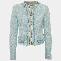 Elisabetta Franchi Blue Tweed Charms Embellished Jacket M