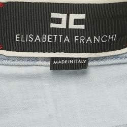 Pre Owned Elisabetta Franchi Blue Monogram Denim Skinny Jeans S Waist 27"