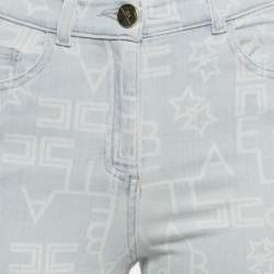 Pre Owned Elisabetta Franchi Blue Monogram Denim Skinny Jeans S Waist 27"