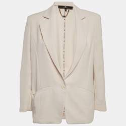 Elisabetta Franchi Beige Crepe Single Breasted Blazer M