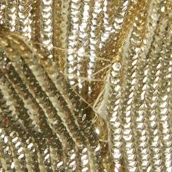 Pre Owned Elisabetta Franchi Gold Sequin Belted Wrap Maxi Dress M