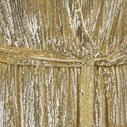 Pre Owned Elisabetta Franchi Gold Sequin Belted Wrap Maxi Dress M