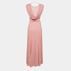 Pre Owned Elisabetta Franchi Rose Pink Lurex Knit Pleated Maxi Dress S