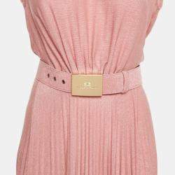Pre Owned Elisabetta Franchi Rose Pink Lurex Knit Pleated Maxi Dress S