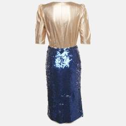 Pre Owned Elisabetta Franchi Metallic Crepe & Sequin Bodysuit and Skirt Set M