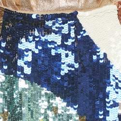 Pre Owned Elisabetta Franchi Metallic Crepe & Sequin Bodysuit and Skirt Set M