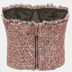 Pre Owned Elisabetta Franchi Pink Beaded Tweed Corset Top L