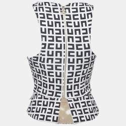 Pre Owned Elisabetta Franchi Beige/Black Monogram Print Jersey Sleeveless Top S