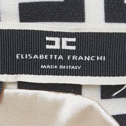 Pre Owned Elisabetta Franchi Beige/Black Monogram Print Jersey Sleeveless Top S
