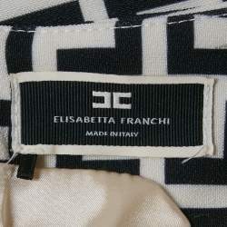 Pre Owned Elisabetta Franchi Beige/Black Monogram Print Jersey Sleeveless Top S