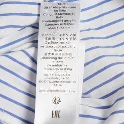 Pre Owned Elisabetta Franchi White & Blue Striped Cotton Tie Detail Shirt S