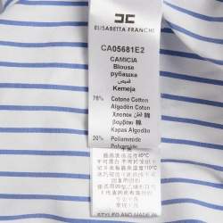 Pre Owned Elisabetta Franchi White & Blue Striped Cotton Tie Detail Shirt S