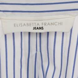Pre Owned Elisabetta Franchi White & Blue Striped Cotton Tie Detail Shirt S