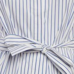 Pre Owned Elisabetta Franchi White & Blue Striped Cotton Tie Detail Shirt S