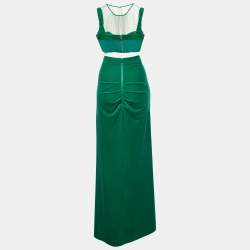 Pre Owned Elisabetta Franchi Green Velvet Top and Skirt Set M