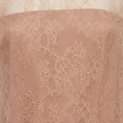 Pre Owned Elisabetta Franchi Beige/Dusty Rose Lace and Tweed Mini Dress S