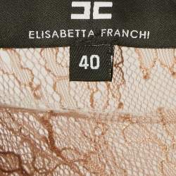Pre Owned Elisabetta Franchi Beige/Dusty Rose Lace and Tweed Mini Dress S