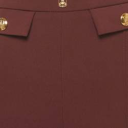 Pre Owned Elisabetta Franchi Burgundy Stretch Crepe Flared Trousers S