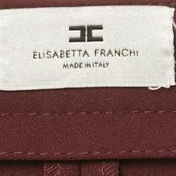 Pre Owned Elisabetta Franchi Burgundy Stretch Crepe Flared Trousers S