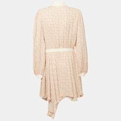 Pre Owned Elisabetta Franchi Beige Monogram Print Crepe Mini Dress L