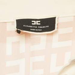 Pre Owned Elisabetta Franchi Beige Monogram Print Crepe Mini Dress L