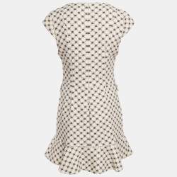 Pre Owned Elisabetta Franchi Cream Logo Print Crepe Sleeveless Mini Dress M 