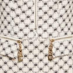 Pre Owned Elisabetta Franchi Cream Logo Print Crepe Sleeveless Mini Dress M 