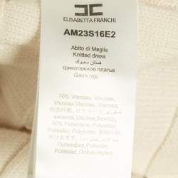 Pre Owned Elisabetta Franchi Cream Textured Knit Double Breasted Cardigan Mini Dress M