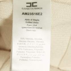 Pre Owned Elisabetta Franchi Cream Textured Knit Double Breasted Cardigan Mini Dress M