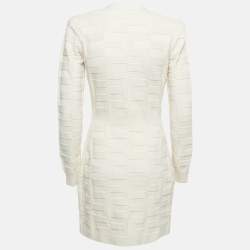 Pre Owned Elisabetta Franchi Cream Textured Knit Double Breasted Cardigan Mini Dress M