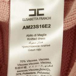 Pre Owned Elisabetta Franchi Pink Textured Knit Double Breasted Cardigan Mini Dress M