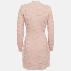 Pre Owned Elisabetta Franchi Pink Textured Knit Double Breasted Cardigan Mini Dress M
