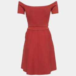 Pre Owned Elisabetta Franchi Red Logo Embellished Knit Mini Dress S