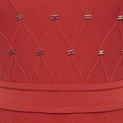 Pre Owned Elisabetta Franchi Red Logo Embellished Knit Mini Dress S