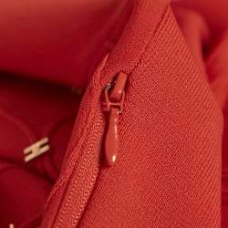 Pre Owned Elisabetta Franchi Red Logo Embellished Knit Mini Dress S