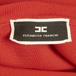 Pre Owned Elisabetta Franchi Red Logo Embellished Knit Mini Dress S