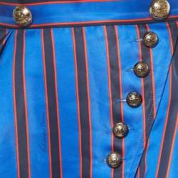 Pre Owned Elisabetta Franchi Blue Striped Print Satin High Low Skirt L
