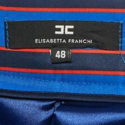 Pre Owned Elisabetta Franchi Blue Striped Print Satin High Low Skirt L