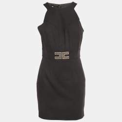 Pre Owned Elisabetta Franchi Black Jersey Logo Detail Mini Dress M