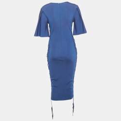 Pre Owned Elisabetta Franchi Blue Jersey Lace Up Detail Bodycon Dress M
