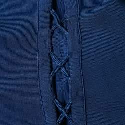 Pre Owned Elisabetta Franchi Blue Jersey Lace Up Detail Bodycon Dress M
